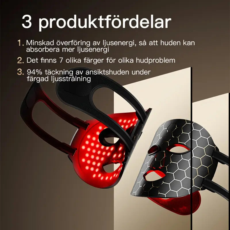 Professionell LED-ansiktsmask med 7 färger, uppladdningsbar