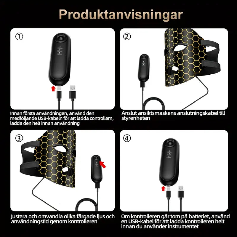 Professionell LED-ansiktsmask med 7 färger, uppladdningsbar