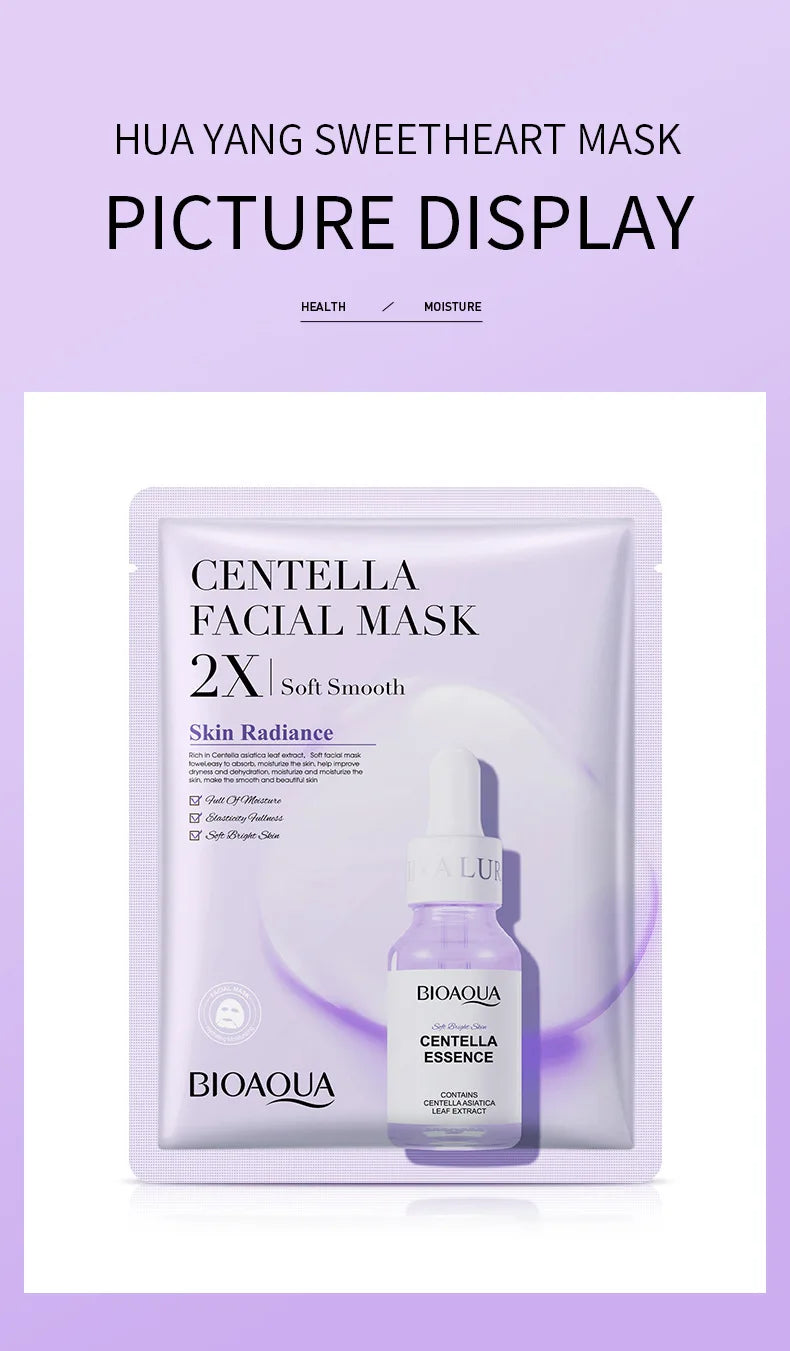 BIOAQUA Centella Collagen ansiktsmasker 20 st – återfuktande och uppfriskande sheet masks med hyaluronsyra
