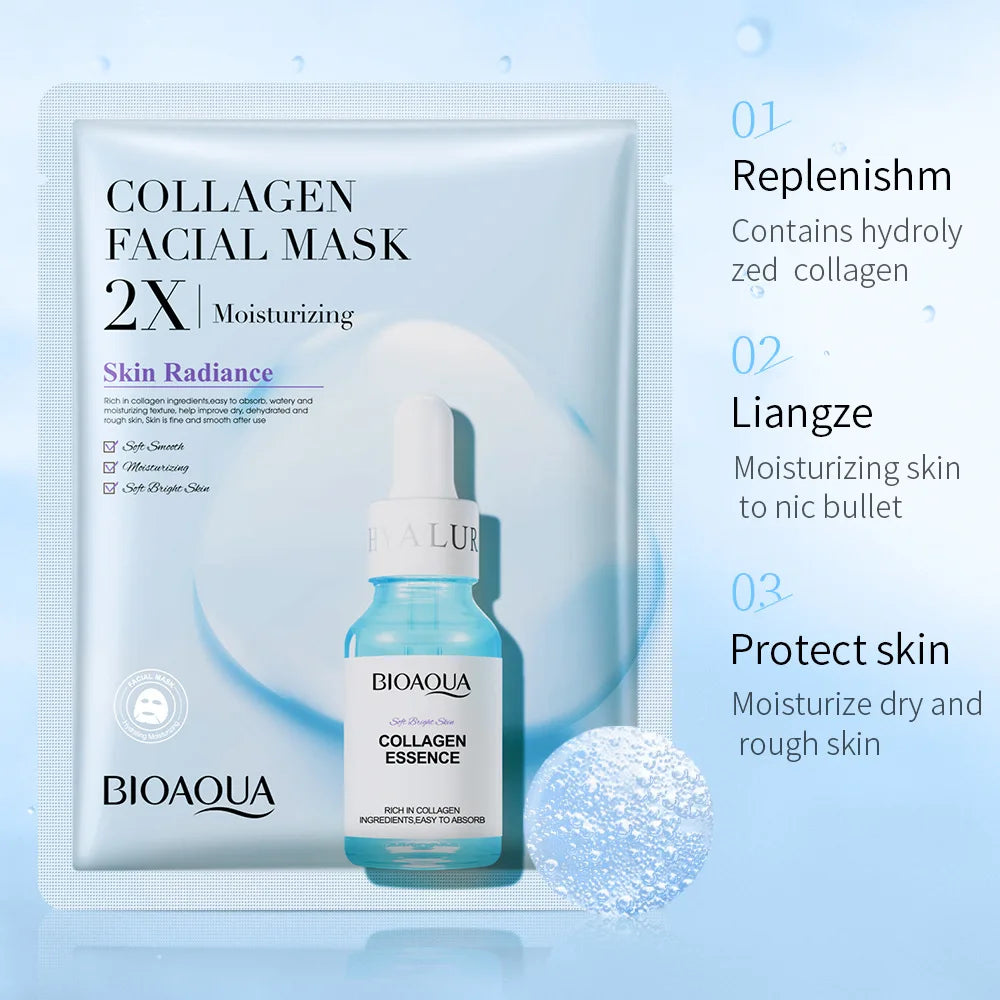 BIOAQUA Centella Collagen ansiktsmasker 20 st – återfuktande och uppfriskande sheet masks med hyaluronsyra