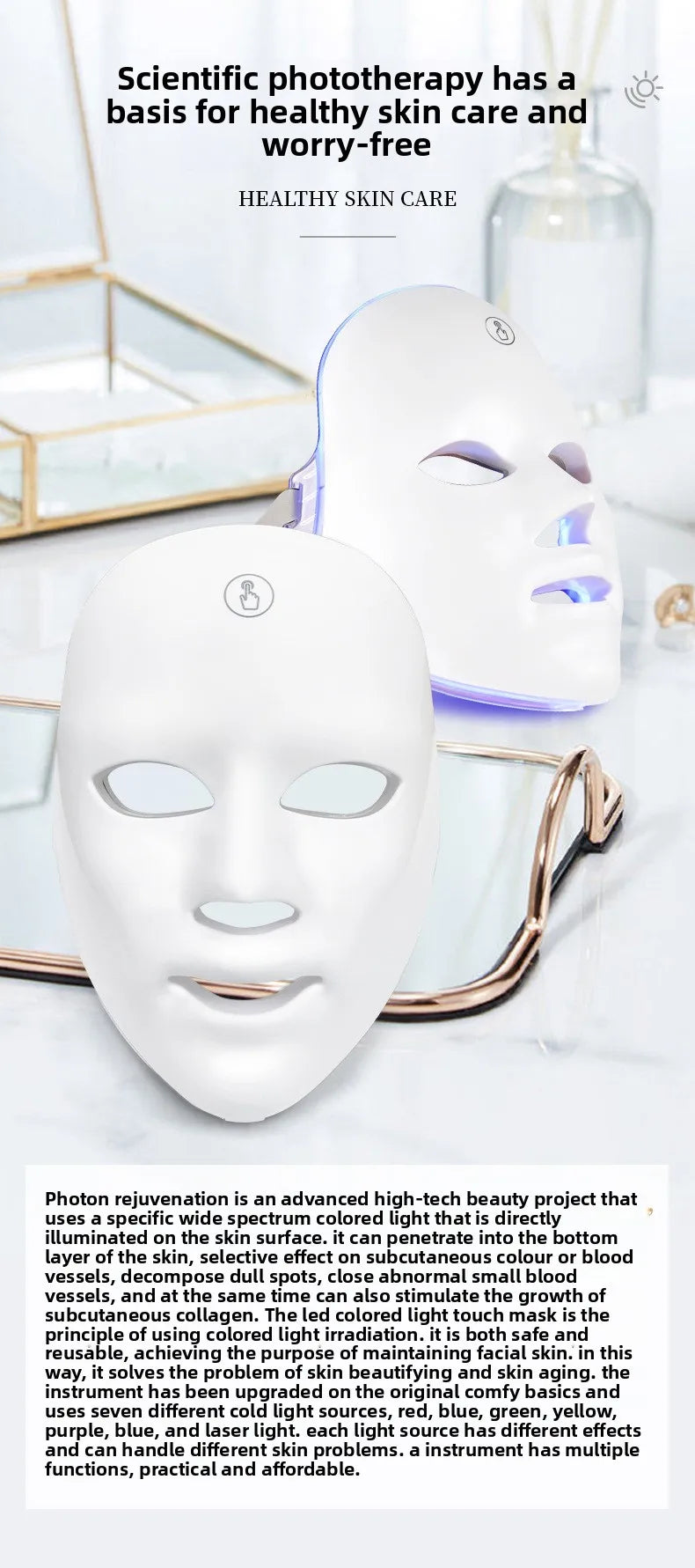 7-ljus LED-ansiktsmask - Hudföryngring och lyftande terapi