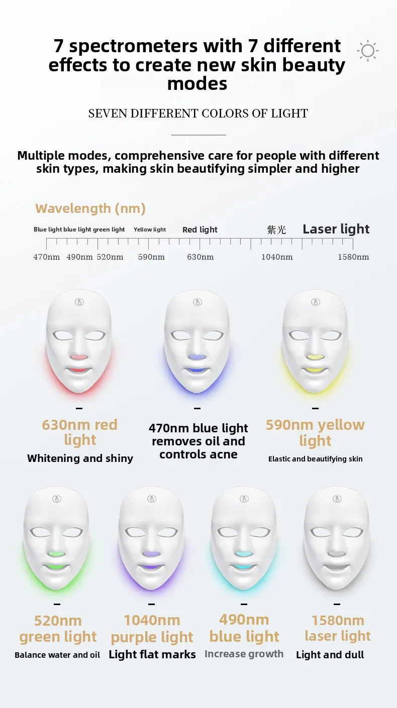 7-ljus LED-ansiktsmask - Hudföryngring och lyftande terapi