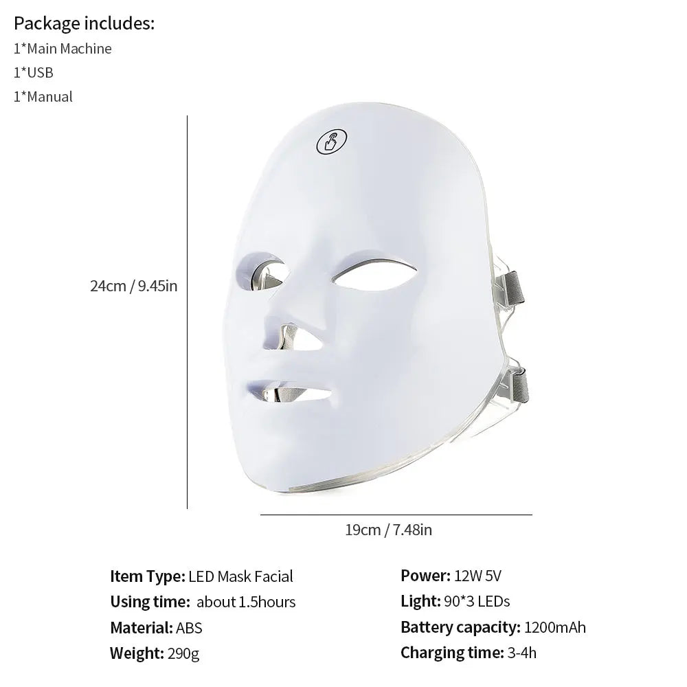 7-ljus LED-ansiktsmask och Halsmask- Hudföryngring och lyftande terapi