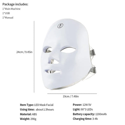 7-ljus LED-ansiktsmask och Halsmask- Hudföryngring och lyftande terapi