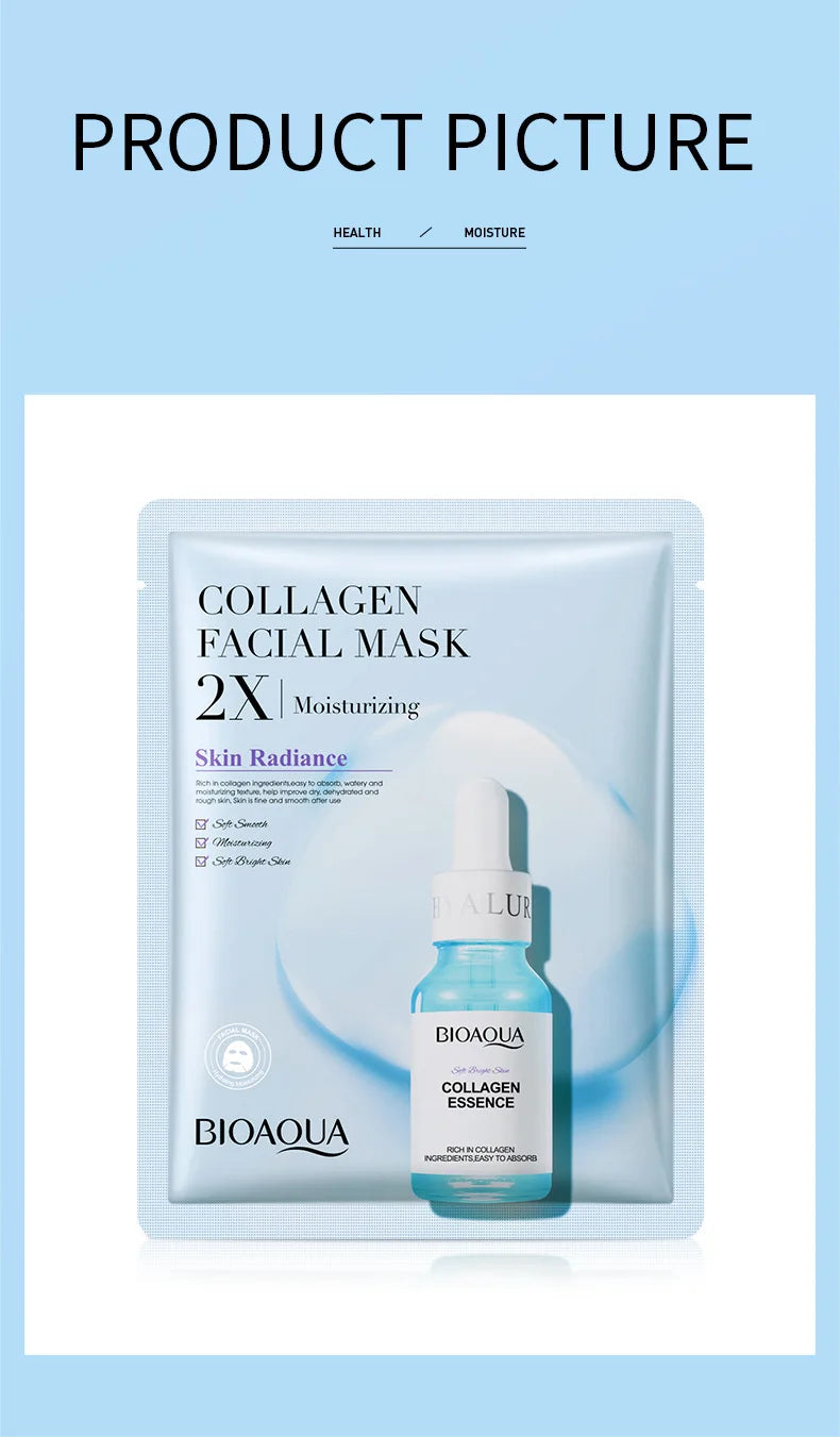 BIOAQUA Centella Collagen ansiktsmasker 20 st – återfuktande och uppfriskande sheet masks med hyaluronsyra