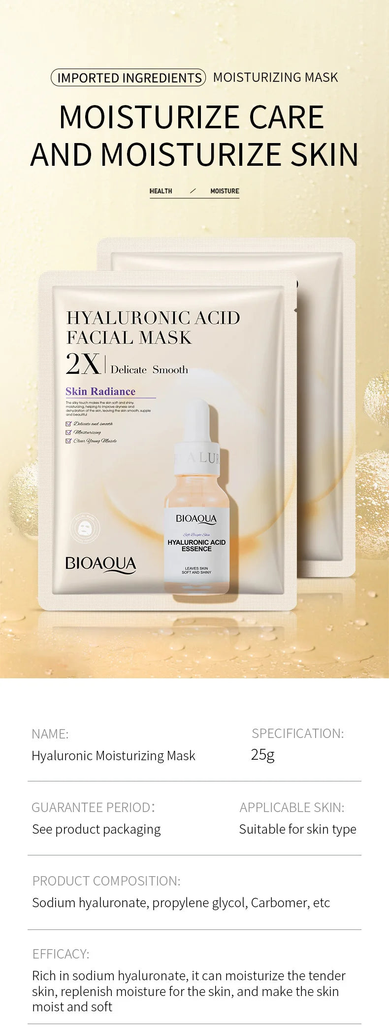 BIOAQUA Centella Collagen ansiktsmasker 20 st – återfuktande och uppfriskande sheet masks med hyaluronsyra