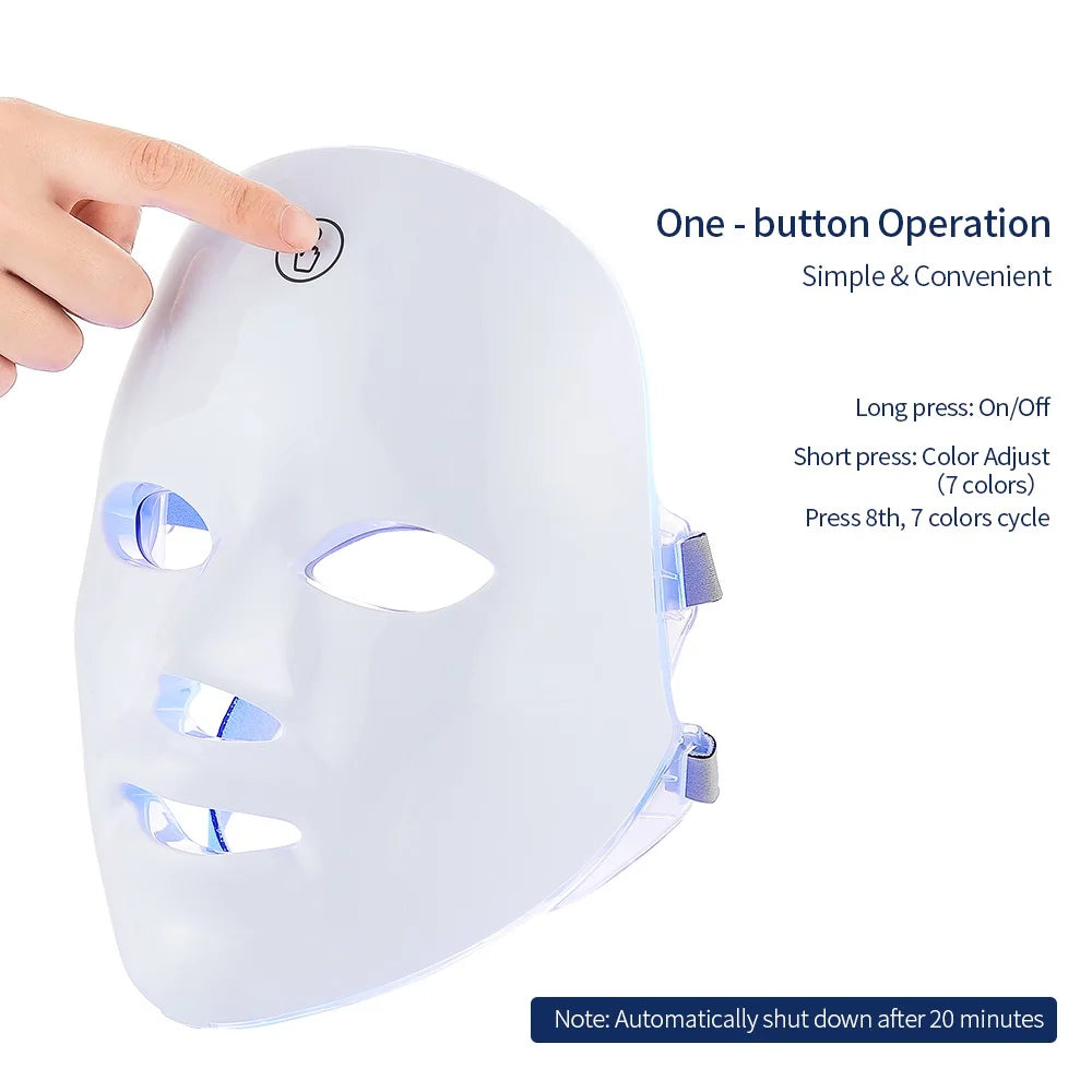 7-ljus LED-ansiktsmask och Halsmask- Hudföryngring och lyftande terapi