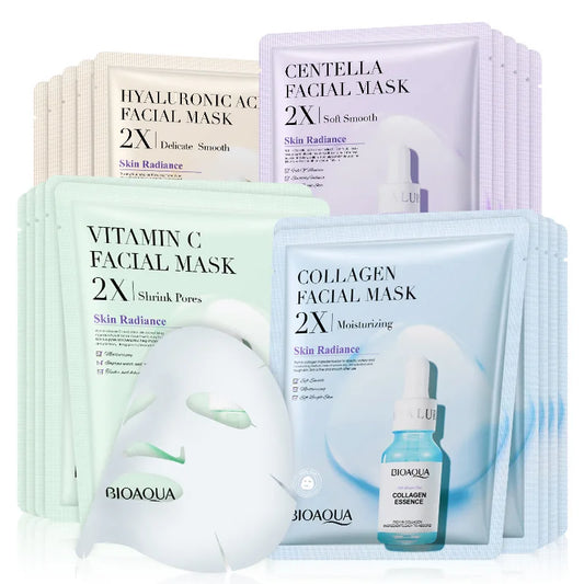 BIOAQUA Centella Collagen ansiktsmasker 20 st – återfuktande och uppfriskande sheet masks med hyaluronsyra