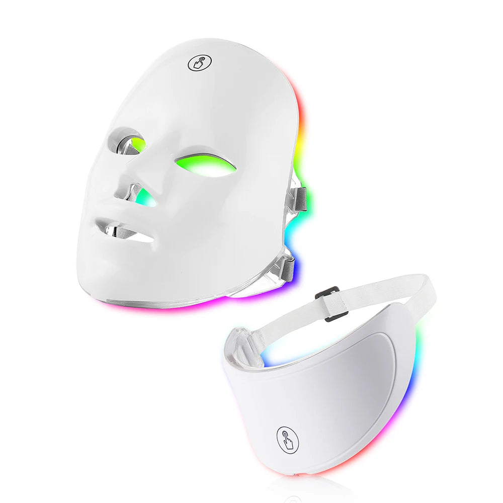 7-ljus LED-ansiktsmask och Halsmask- Hudföryngring och lyftande terapi