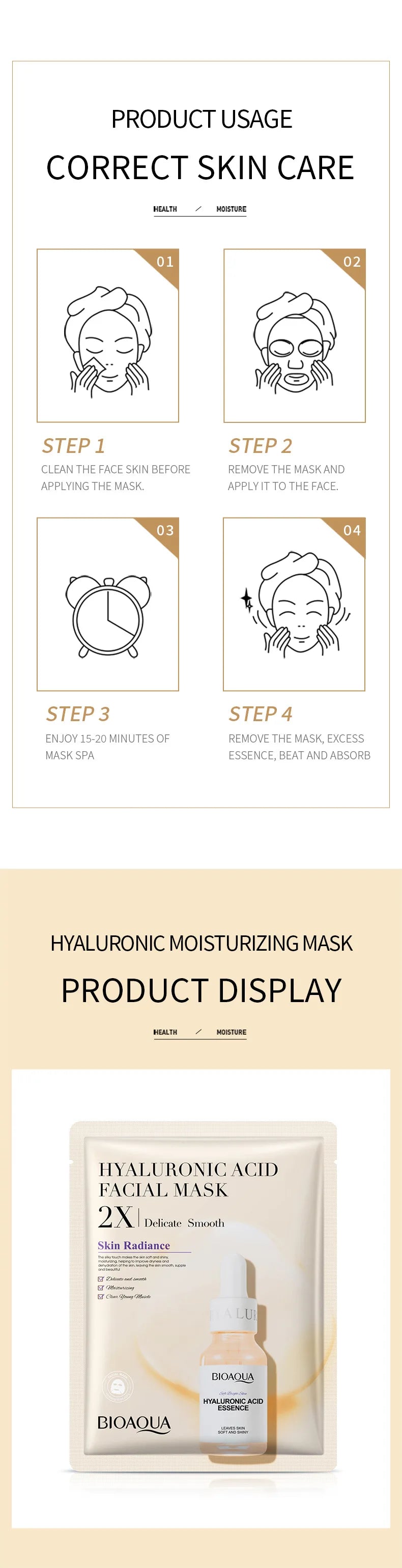 BIOAQUA Centella Collagen ansiktsmasker 20 st – återfuktande och uppfriskande sheet masks med hyaluronsyra