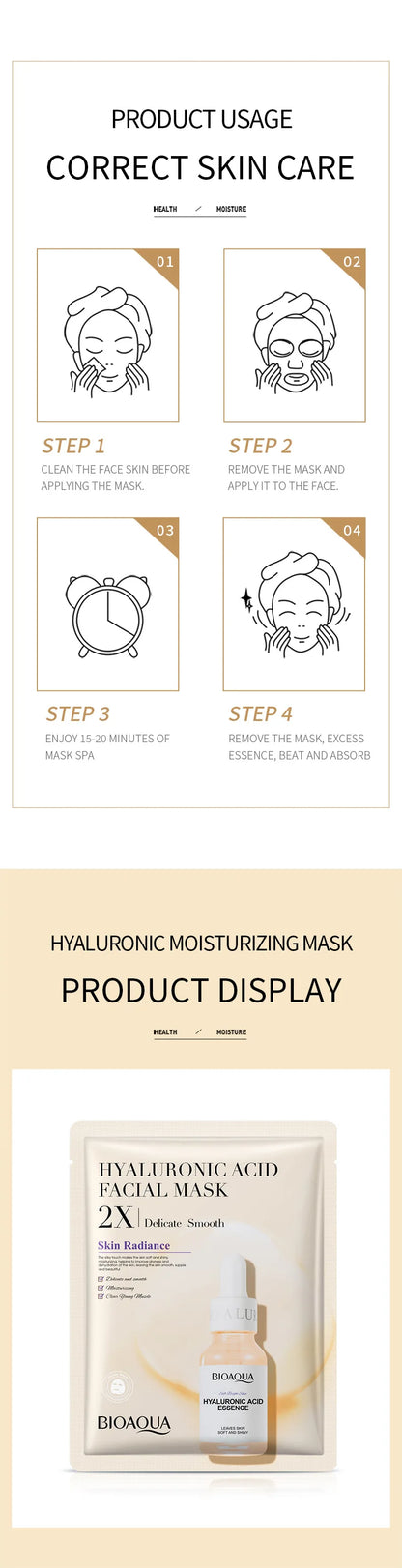 BIOAQUA Centella Collagen ansiktsmasker 20 st – återfuktande och uppfriskande sheet masks med hyaluronsyra