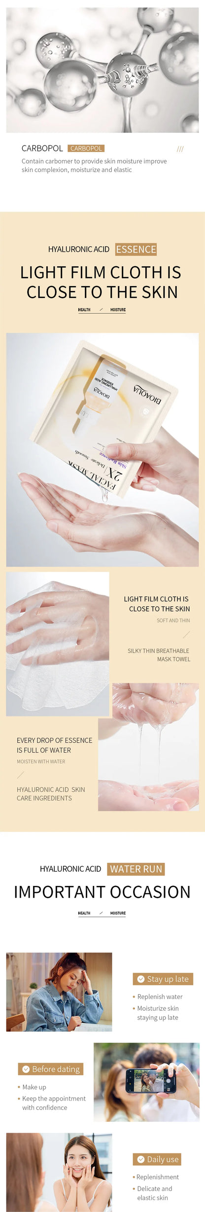 BIOAQUA Centella Collagen ansiktsmasker 20 st – återfuktande och uppfriskande sheet masks med hyaluronsyra